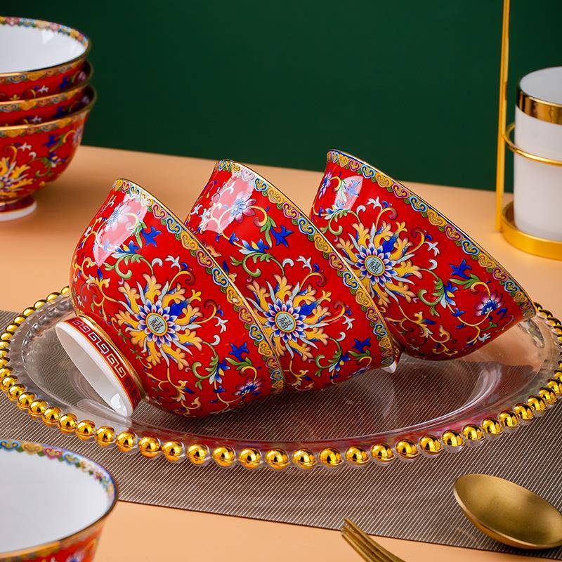 1个防烫高脚碗家用陶194瓷碗吃饭面碗米小汤碗骨瓷餐具饭泡碗0碟