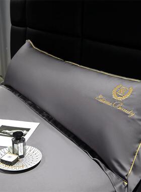 S78D纯抱棉枕头套一对CES100支素色刺绣情侣双人2长套枕套1.枕/1