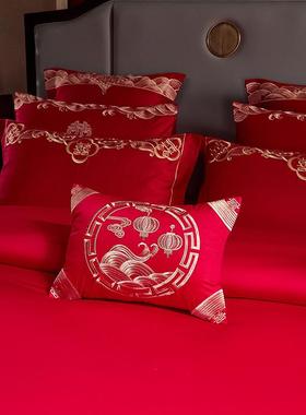 结婚四件套色全棉床单被红中DW-91005式长绒棉陪嫁喜套件婚罩庆床