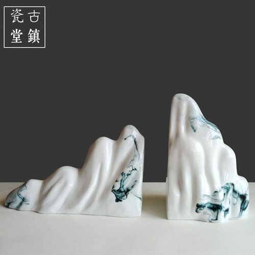 简约客厅书柜水墨画书靠书房书档装饰品书架书桌景德镇陶瓷摆件