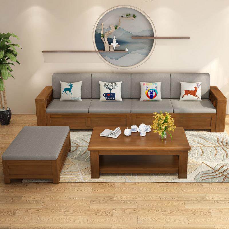 中式实木布艺用沙发组合现代厅简306#约冬夏实两用储物款家客全木