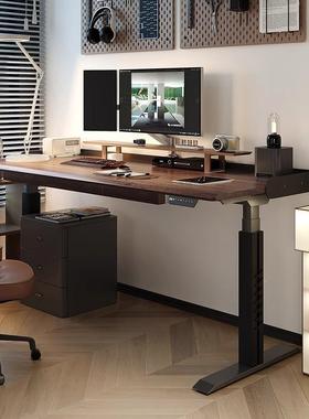 桌意式设计师书黑胡桃实可木电动升降电脑NNL桌轻现代马鞍皮工作