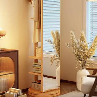 实木穿衣镜全身镜落省地镜0000家用卧带室可旋转空衣间挂衣架一体
