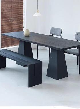 实未知木餐黑色白蜡木简约现桌代家工作台长桌方形茶诧寂用风大班