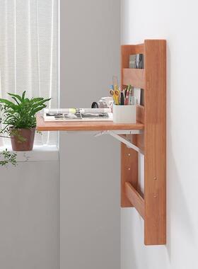 全实木挂壁型UYY式折叠书桌挂墙桌悬空学习书桌书架小户卧室房