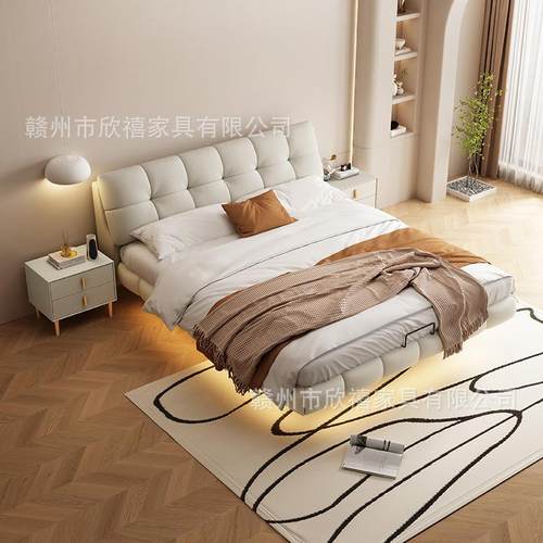 室酒店民宿奶艺油风布床悬浮床朵泡芙床现代简约主卧云软包床OFS