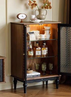 式餐边边柜美式黑色法实高客厅复古储物柜边酒柜家FVI用玄木关书
