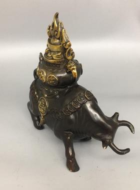 生肖牛福财牛家装饰办公室桌63178面居摆件驮聚铜宝盆牛