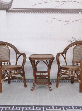 藤古椅三件套然真阳台休闲老式藤编典60828椅茶几组合藤客厅天书