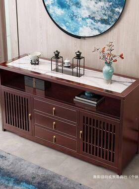 檀新客中式餐边柜中国风轻奢QCG板储物实木茶水柜紫色酒柜家用岩