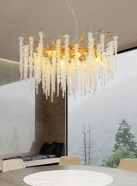 餐厅水836晶吊灯新款条艺长式术水创意造形树枝卧室美晶客厅灯具