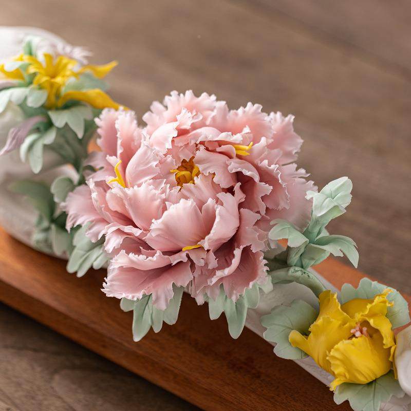 花开富贵关陶瓷手工捏花牡花瓷花985吉祥意摆件如客厅玄装饰工艺