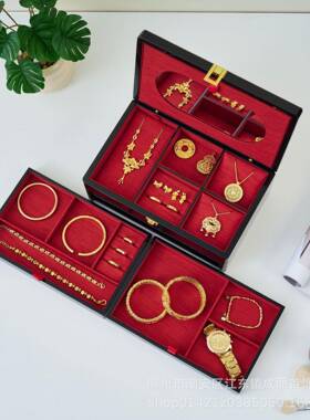 现老铺黄饰金同款饰盒大容量防氧化多ZYX层首钢琴漆抽屉收货纳盒