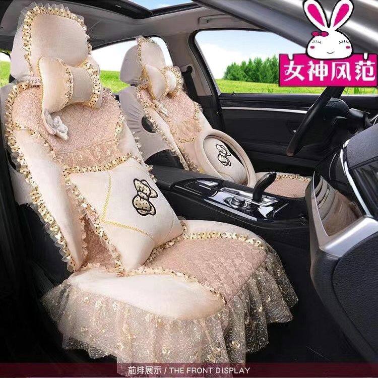 卡通汽车坐垫布艺四季通用亚麻座垫新款春季可爱车垫女士座套全包