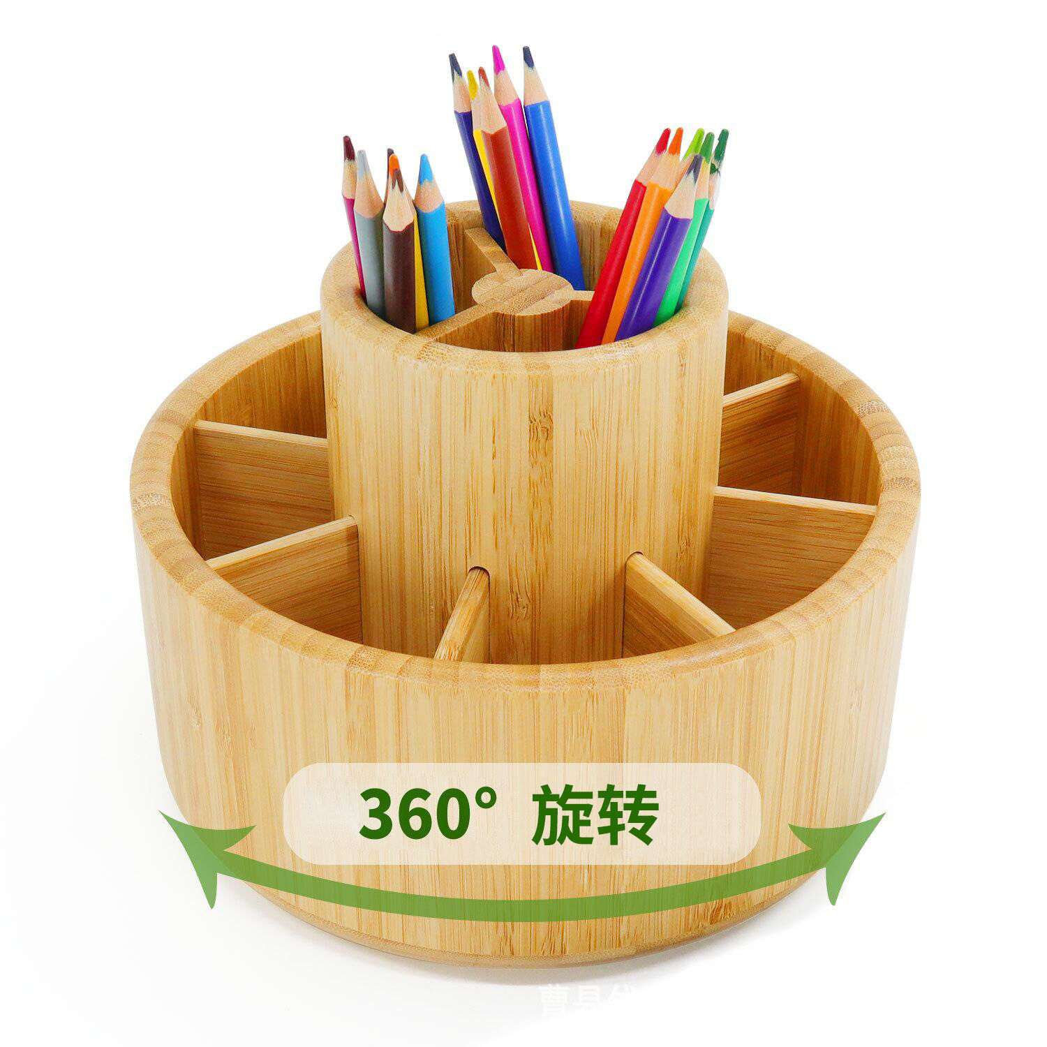 现货木质可旋转笔筒学生文具整理笔架多格收纳办公桌面笔筒收纳盒