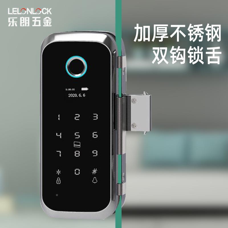 玻璃门智纹锁免开孔单能双商开指玻璃门锁D32-A铺办公室防盗电子