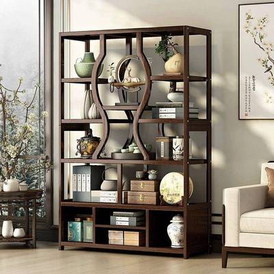 公室隔办断实木屏风隔断厅收纳置物架厅1多层书架门客玄关柜博古
