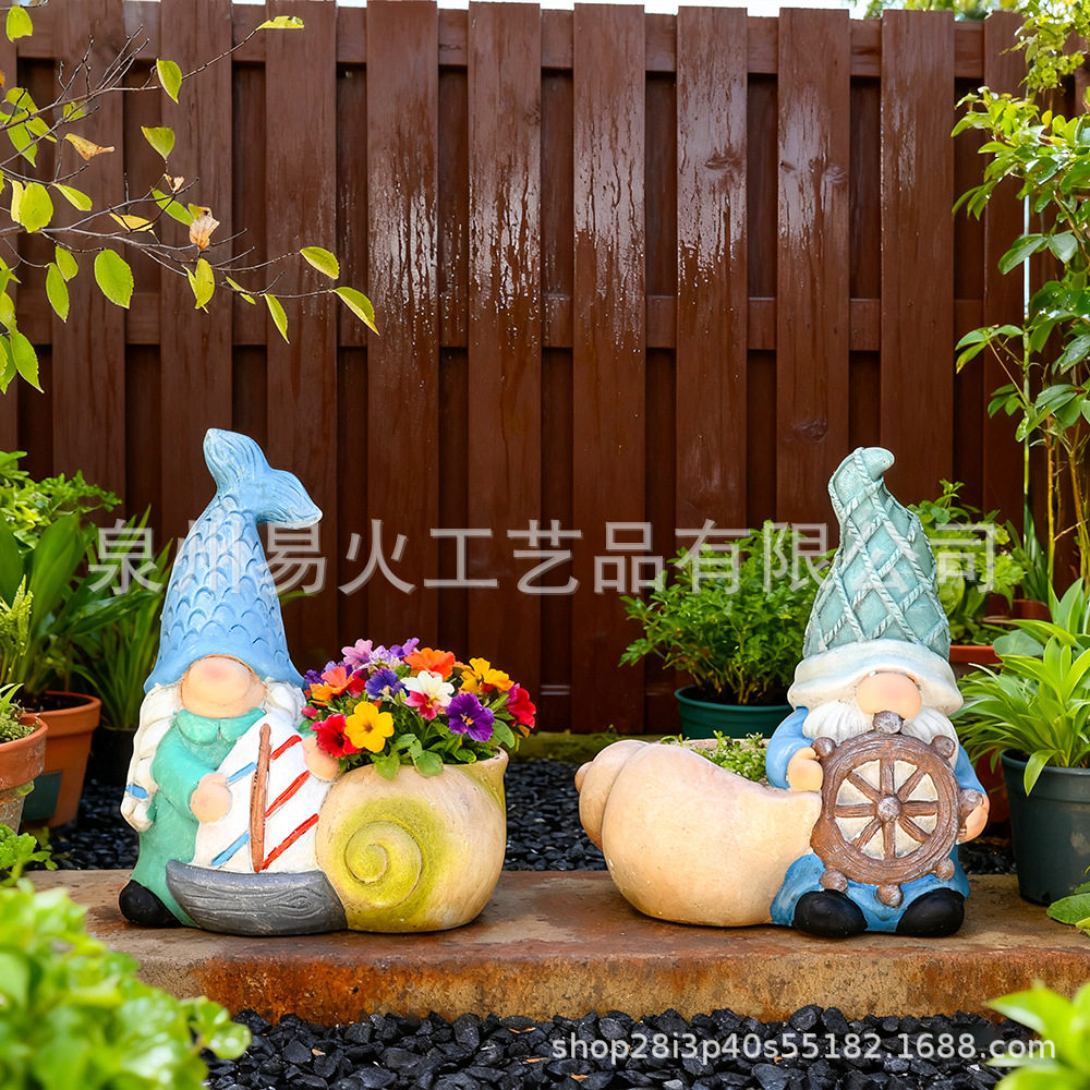 跨境创意海洋小矮人摆件夏季庭院花园装饰树脂工艺品海滩侏儒摆件