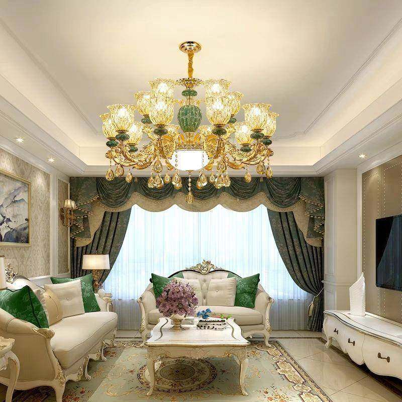 欧式吊灯客水晶吊灯简欧餐厅书瓷房奢华大272气档卧室高法式厅陶
