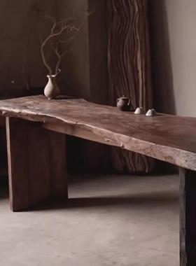 中古风原木做旧FCU茶桌桌自然面装饰展示长民宿古典实木古餐复桌