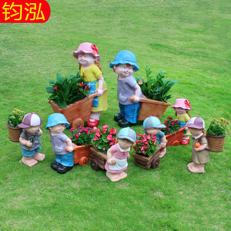 花园摆件庭院装饰户外树脂卡通人物娃娃花盆园林景观造景雕塑小品