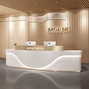 简约现代美容院不锈钢收银台弧形吧台服装婚纱店公司烤漆接待前台