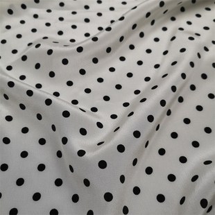 高档波点真丝双绉面料 白底黑点 夏季衬衫连衣裙桑蚕丝100%布料