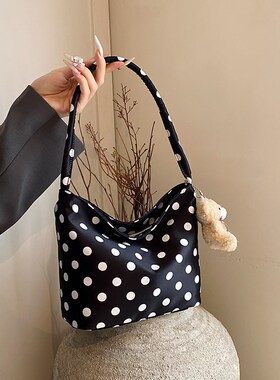 2024夏超火小包包精致外出小拎包女士小挎包波点帆布袋休闲散步包