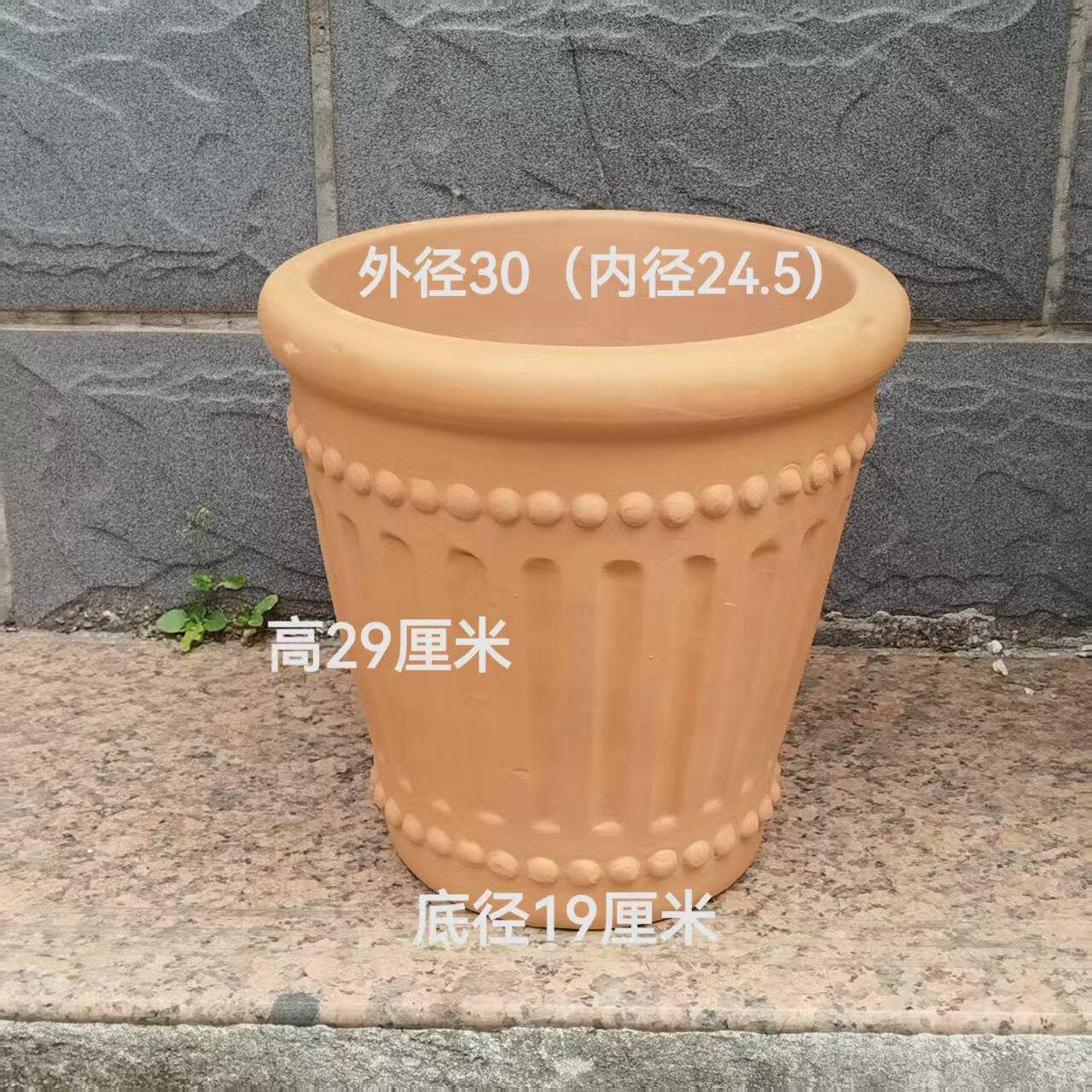 竖条小灯珠红泥陶花盆 庭院户外陶罐装饰 手工制作 陶盆