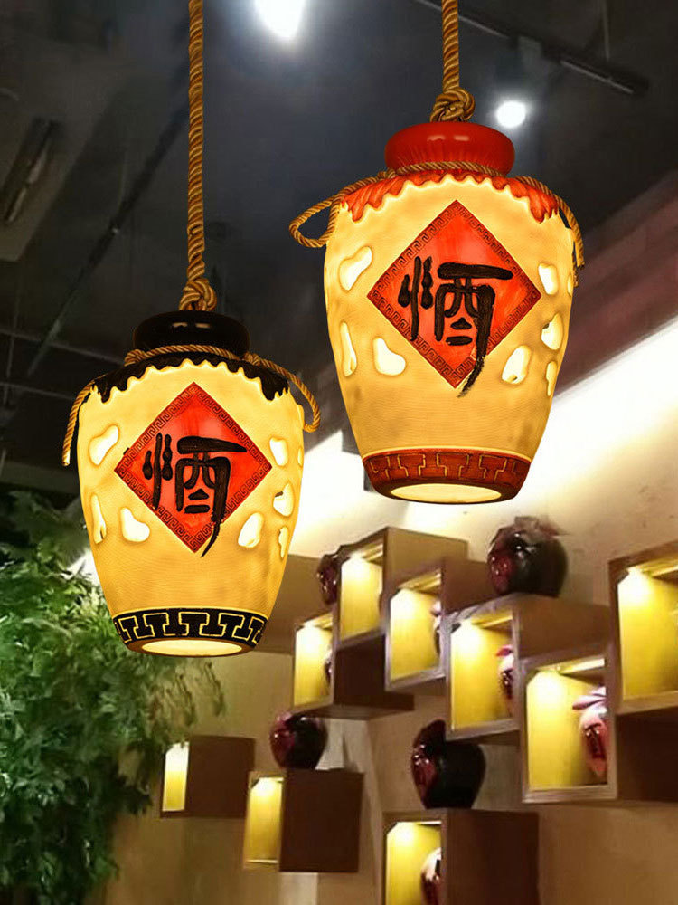 中式复古川菜馆酒坛吊灯 酒吧酒馆装饰个性餐厅饭店吧台卡座吊灯