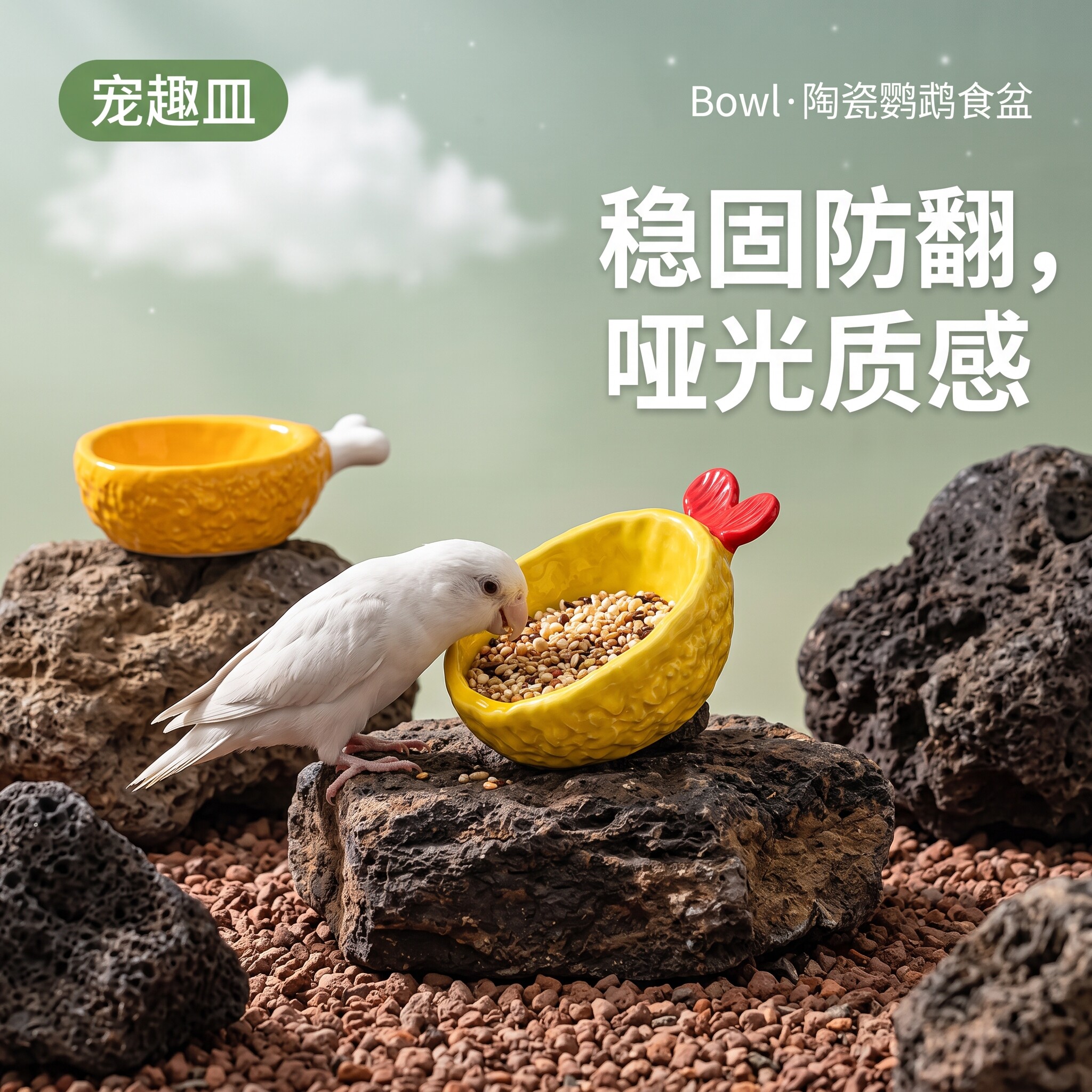 高颜值陶瓷鸟食盆防打翻图片