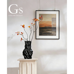 中古风黑色花瓶氛围感宋式美学客厅特别好看的插花高级艺术品摆件
