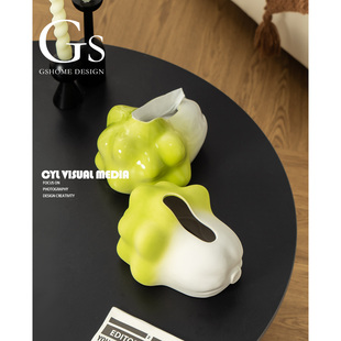 办公室白菜纸巾盒客厅轻奢高档高级感百财如意桌面摆件陶瓷送礼物