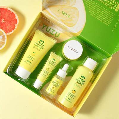 跨境新品 Grapefruit 5Pcs Skincare Set 柚子补水保湿护肤五件套