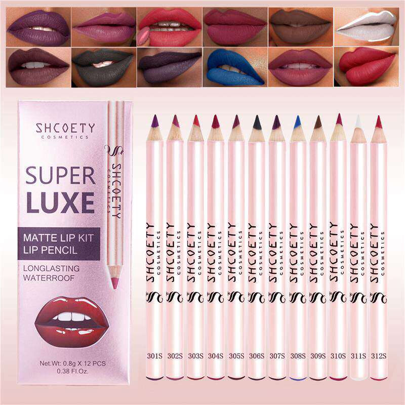 12Pcs Matte Nude Lip Liner Set 12色哑光裸色唇线笔套装
