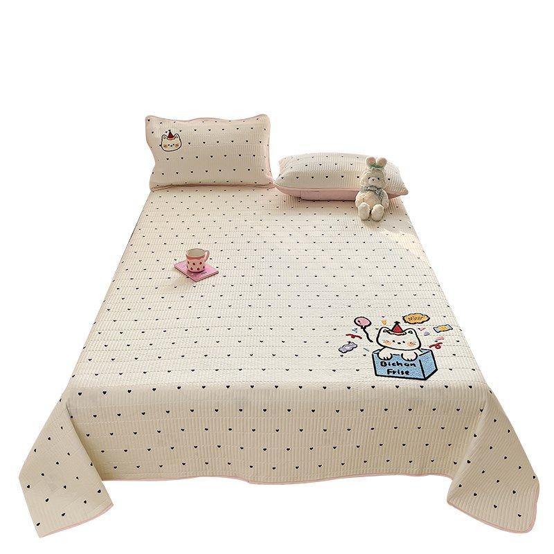 卡通水洗棉毛巾绣床盖三件套2025新款非纯棉床单人家用榻榻米炕单