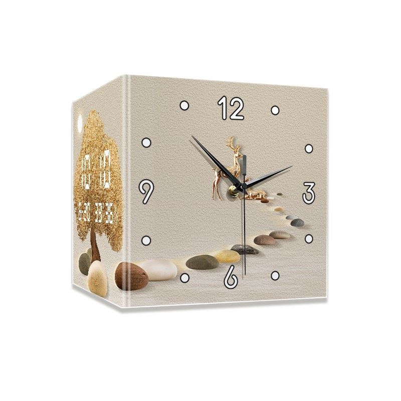 发财树转角时钟2024新款万年历电子屏挂钟创意双面钟表拐角挂墙钟