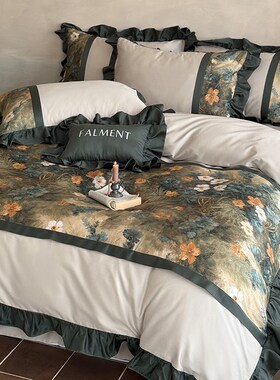 法尔曼 法式复古风100s长绒棉四件套全棉贡缎印花被套床品高端