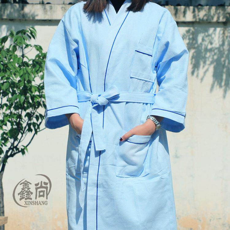 酒店袍浴袍浴华夫g格男女士纯棉睡袍浴室民宿美容院外贸浴袍刺绣o