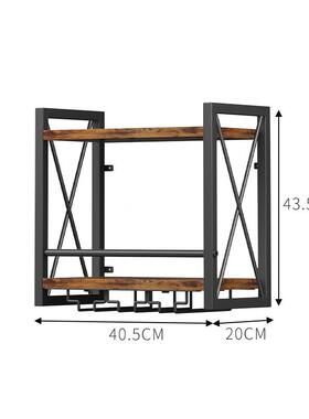 双层壁式红酒架多功能金属框架居置架物复古家HQ2121木质酒挂杯收