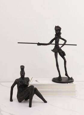 新中式黑色铸0716铁人板房办公卧室书房桌面样玄关软装饰品物人摆