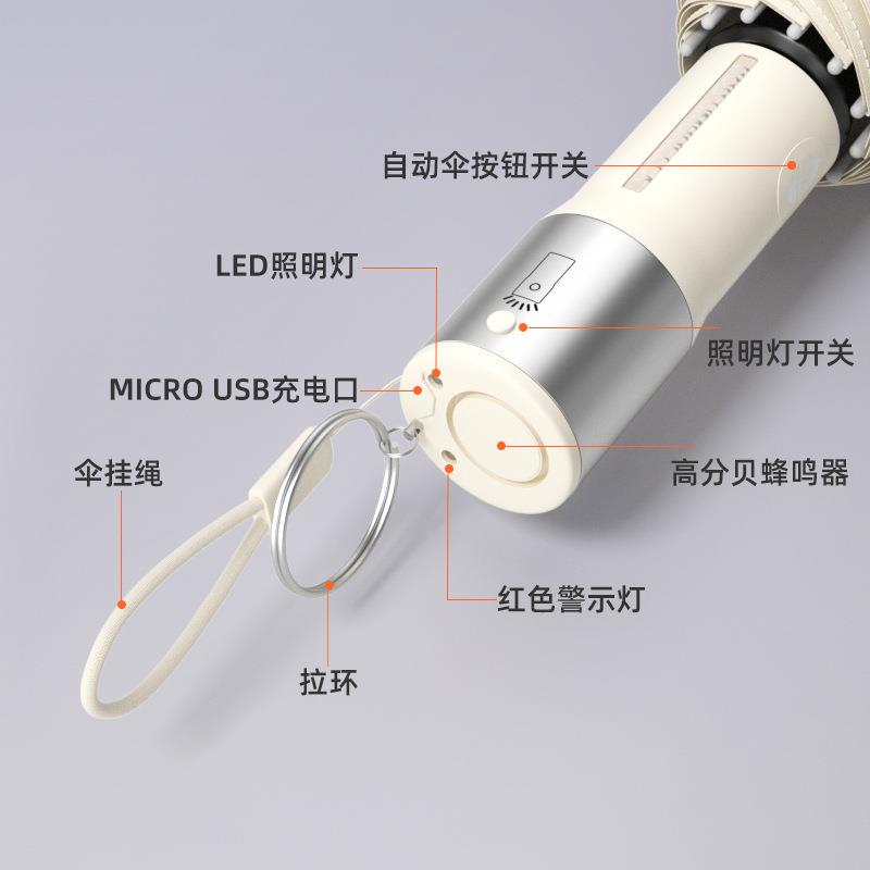USB全自动光8骨SOS防狼伞声警报LED大加厚加固双加4人黑381胶晴雨