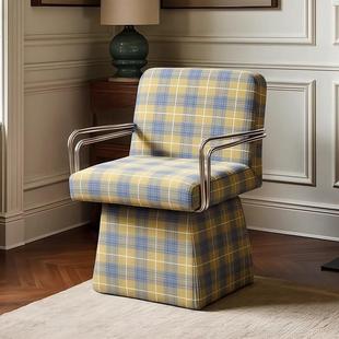 美式家复古艺奶茶格布子单厅人沙发椅客用中古无品牌/风休闲可旋