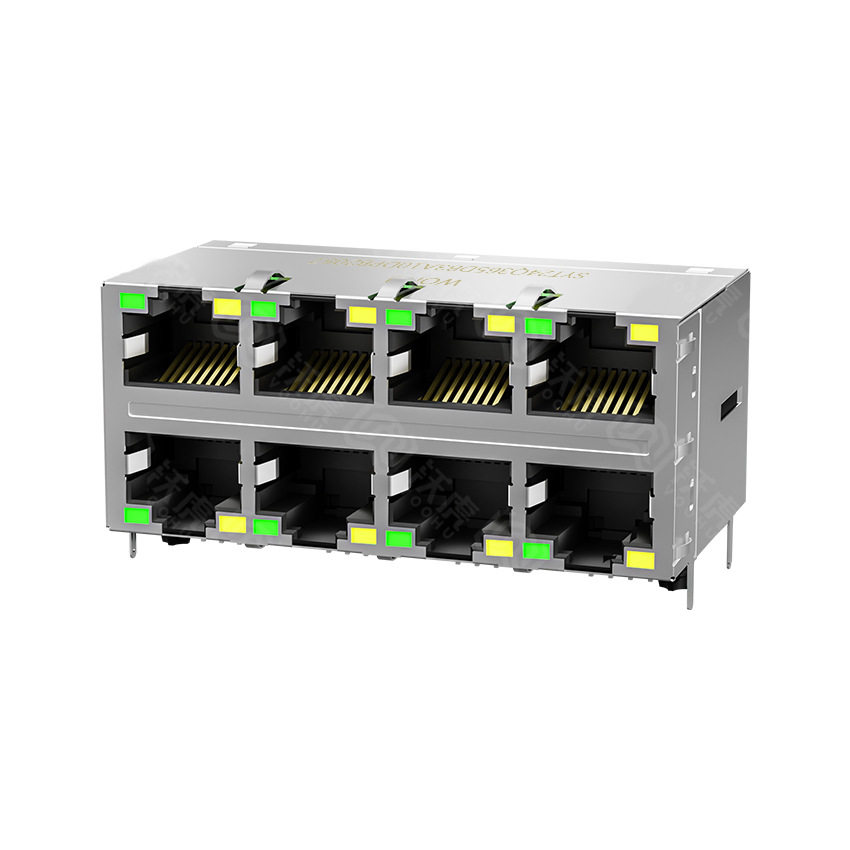 RJ45网络连接器八口2x4千兆集成带灯型号SYT24Q042DB2A4D068