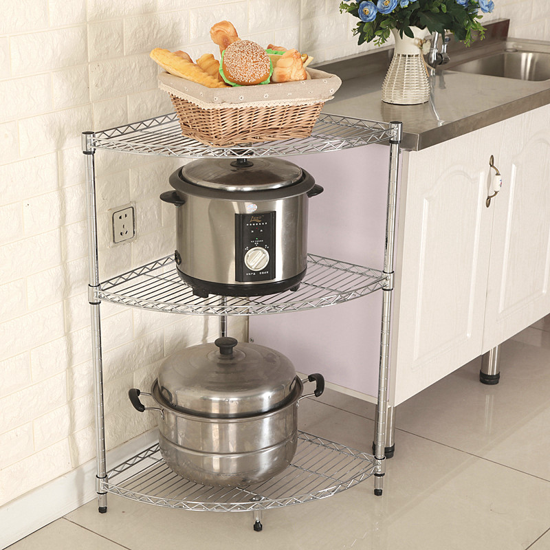 厨房转角置物架落地多层三角墙角放锅架子家用转角扇形盆架收纳架