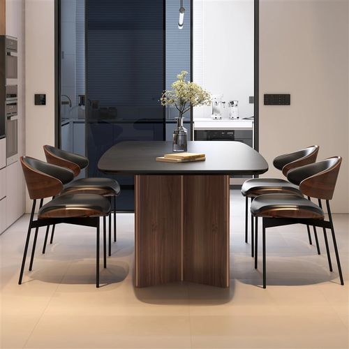 意式极简小户型长方形家用客厅现代简约岩板餐桌轻奢组合实木桌脚