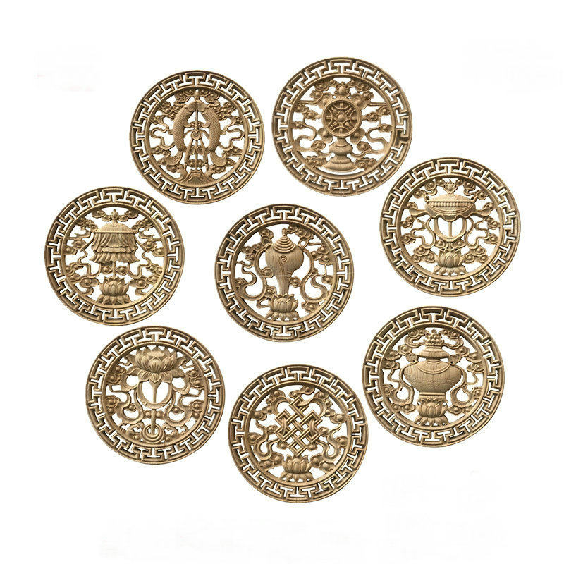 实木木雕圆形镂空吉祥八宝 藏式装饰东阳木雕贴花片,家居饰品,木雕,淘宝优惠券,粉丝福利购,淘宝优惠卷