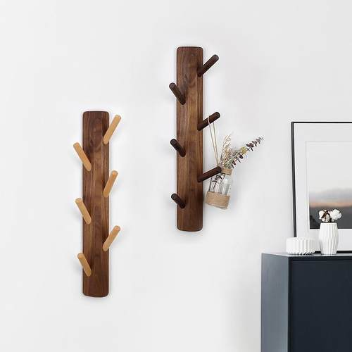 实木Bzhfy2ZF衣帽钩树枝杈挂墙钩免钉玄关饰挂钩胡桃木装创意壁挂