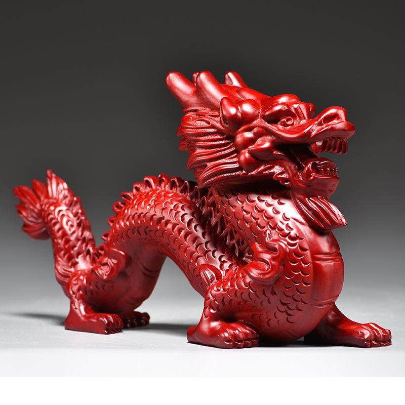 红色木摆龙件实十二生肖龙动木物家居客厅XCYZ0122办公装饰工艺品