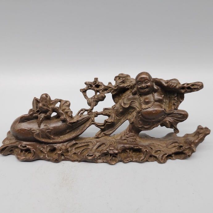 古玩杂项铜器笑面弥勒布袋佛金属工艺品铜小摆件复古工艺品